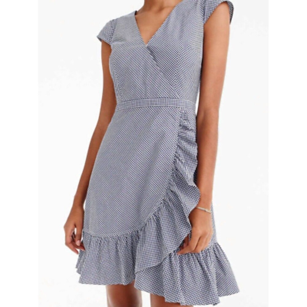 J CREW GINGHAM FAUX WRAP Cotton Dress 2 NWOT